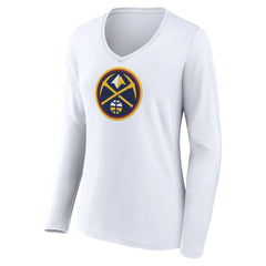 Denver Nuggets Women's Logo Long Sleeve V-Neck T-Shirt White