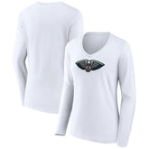 New Orleans Pelicans Women's Logo Long Sleeve V-Neck T-Shirt White