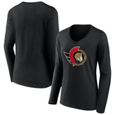 Ottawa Senators Women's Team Logo Long Sleeve V-Neck T-Shirt - Black - NHL 5087585