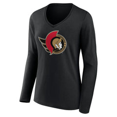 Ottawa Senators Women's Team Logo Long Sleeve V-Neck T-Shirt - Black - NHL 5087585