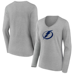 Tampa Bay Lightning Women's Team Logo Long Sleeve V-Neck T-Shirt - Gray - NHL 5087586