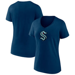 Seattle Kraken Women's Team Logo V-Neck T-Shirt - Navy - NHL 5088112