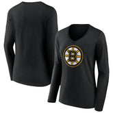Boston Bruins Women's Team Logo Long Sleeve V-Neck T-Shirt - Black - NHL 5088117