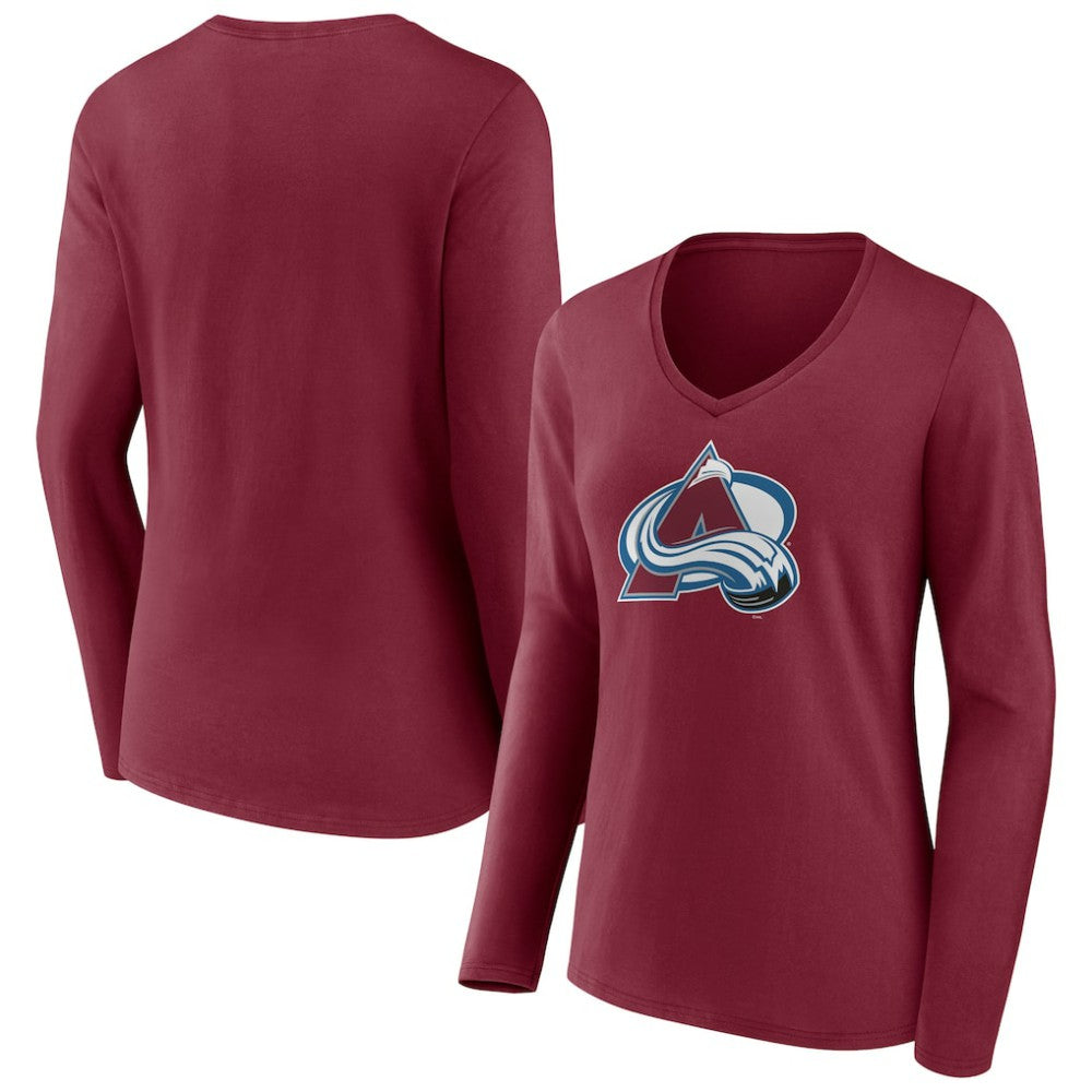 Colorado Avalanche Women's Team Logo Long Sleeve V-Neck T-Shirt - Burgundy - NHL 5088122