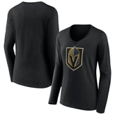 Vegas Golden Knights Women's Team Logo Long Sleeve V-Neck T-Shirt - Black - NHL 5088135