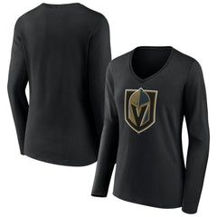 Vegas Golden Knights Women's Team Logo Long Sleeve V-Neck T-Shirt - Black - NHL 5088135