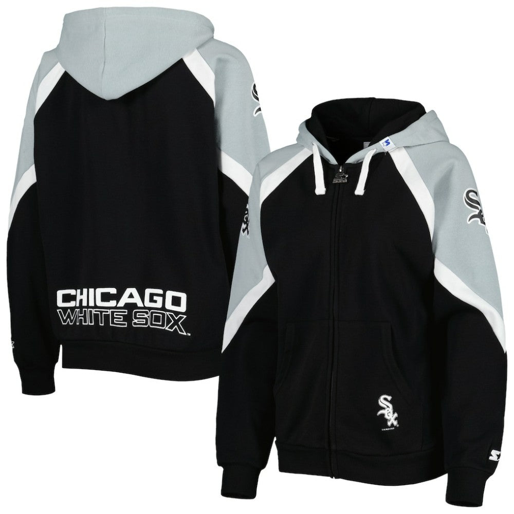 Chicago White Sox Starter Women's Hail Mary Full-Zip Hoodie - Black/Silver - MLB Sale