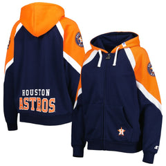 Houston Astros Starter Women's Hail Mary Full-Zip Hoodie - Navy/Orange - MLB Discount