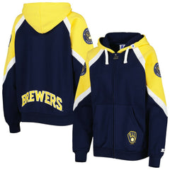 Milwaukee Brewers Starter Women's Hail Mary Full-Zip Hoodie - Navy/Gold - MLB Lifestyle