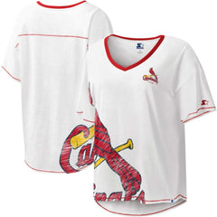 St. Louis Cardinals Starter Women's Perfect Game V-Neck T-Shirt - White - MLB Discount