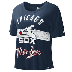 Chicago White Sox Starter Cooperstown Collection Women's Record Setter Crop Top - Navy - MLB Sale