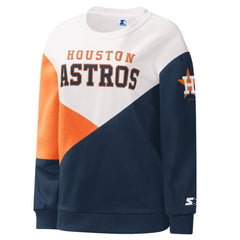 Houston Astros Starter Women's Shutout Pullover Sweatshirt - White/Navy - MLB Discount