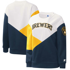 Milwaukee Brewers Starter Women's Shutout Pullover Sweatshirt - White/Navy - MLB on Sale
