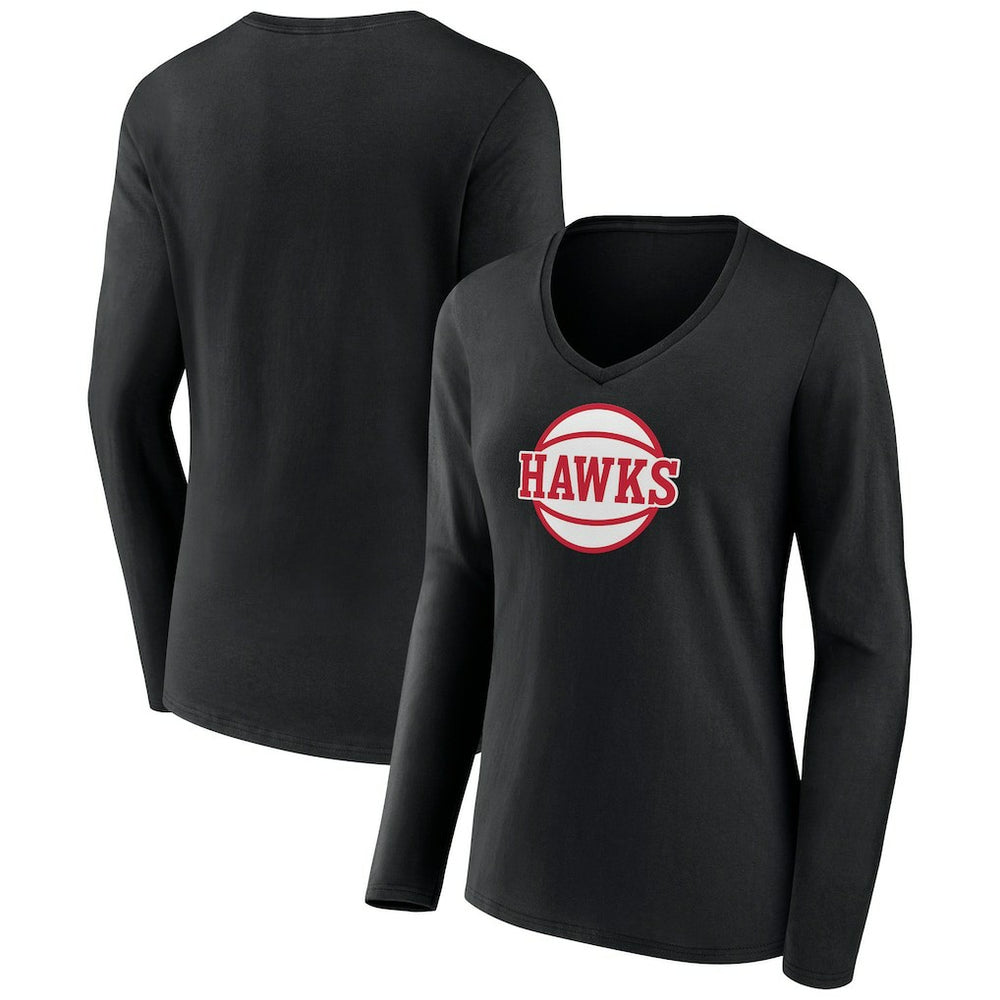 Atlanta Hawks Women's Alternate Logo V-Neck Long Sleeve T-Shirt Black