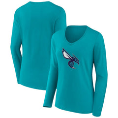 Charlotte Hornets Women's Alternate Logo V-Neck Long Sleeve T-Shirt Aqua