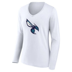 Charlotte Hornets Women's Alternate Logo V-Neck Long Sleeve T-Shirt White