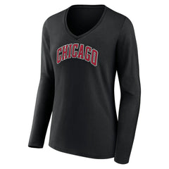 Chicago Bulls Women's Alternate Logo V-Neck Long Sleeve T-Shirt Black