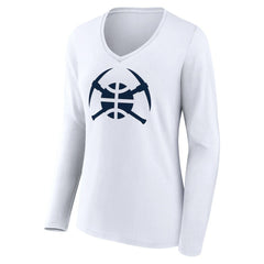 Denver Nuggets Women's Alternate Logo V-Neck Long Sleeve T-Shirt White