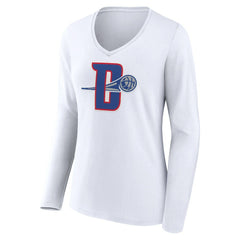 Detroit Pistons Women's Alternate Logo V-Neck Long Sleeve T-Shirt White