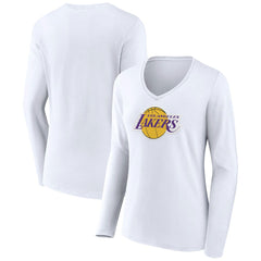 Los Angeles Lakers Women's Alternate Logo V-Neck Long Sleeve T-Shirt White