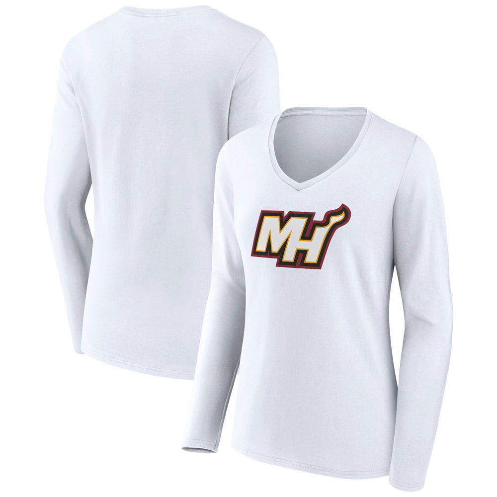 Miami Heat Women's Alternate Logo V-Neck Long Sleeve T-Shirt White