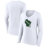 Milwaukee Bucks Women's Alternate Logo V-Neck Long Sleeve T-Shirt White