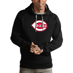 Cincinnati Reds Antigua Victory Pullover Team Logo Hoodie - Black - MLB Lifestyle