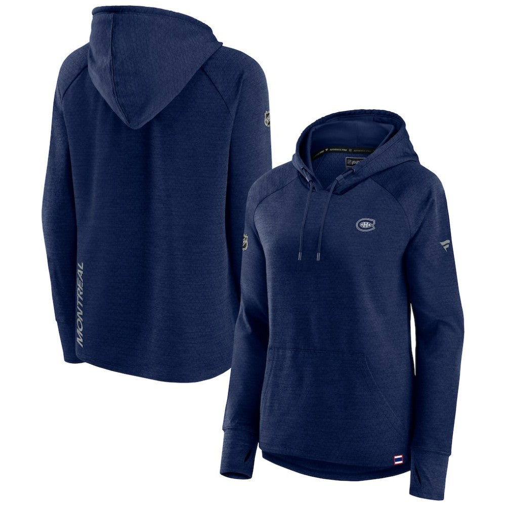 Montreal Canadiens Fanatics Women's Authentic Pro Pullover Hoodie - Heather Navy - NHL 5102210