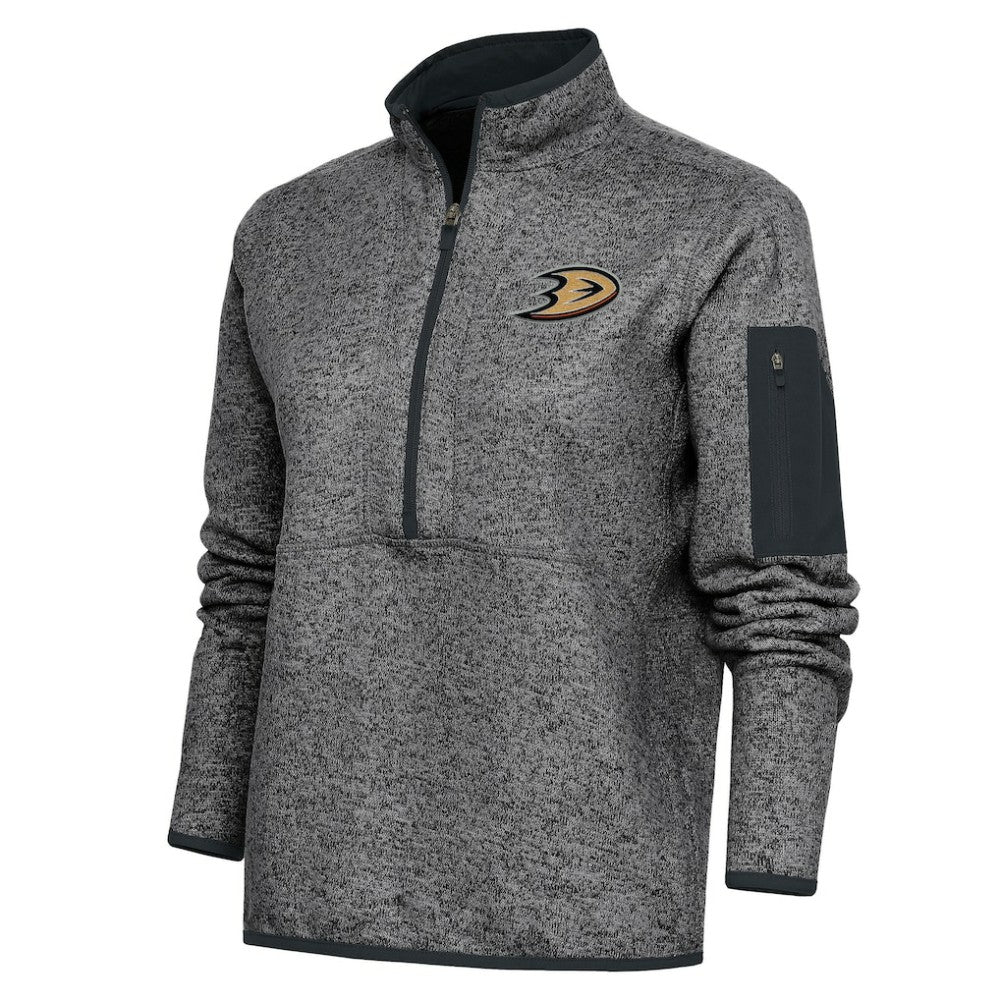 Anaheim Ducks Antigua Women's Team Logo Fortune Quarter-Zip Jacket - Heather Charcoal - NHL 5104378
