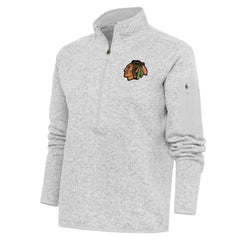 Chicago Blackhawks Antigua Women's Team Logo Fortune Quarter-Zip Jacket - Heather Gray - NHL 5104407