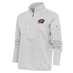 Columbus Blue Jackets Antigua Women's Team Logo Fortune Quarter-Zip Jacket - Heather Gray - NHL 5104414