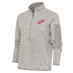 Detroit Red Wings Antigua Women's Team Logo Fortune Quarter-Zip Jacket - Oatmeal - NHL 5104424