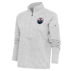 Edmonton Oilers Antigua Women's Team Logo Fortune Quarter-Zip Jacket - Heather Gray - NHL 5104426