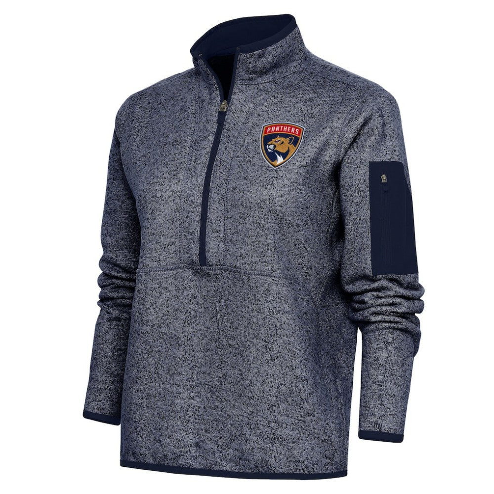 Florida Panthers Antigua Women's Team Logo Fortune Quarter-Zip Jacket - Heather Navy - NHL 5104431
