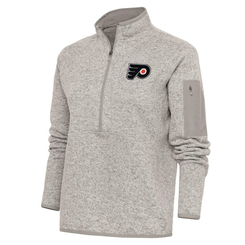 Philadelphia Flyers Antigua Women's Team Logo Fortune Quarter-Zip Jacket - Oatmeal - NHL 5104467