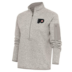 Philadelphia Flyers Antigua Women's Team Logo Fortune Quarter-Zip Jacket - Oatmeal - NHL 5104467