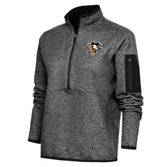 Pittsburgh Penguins Antigua Women's Team Logo Fortune Quarter-Zip Jacket - Heather Black - NHL 5104468