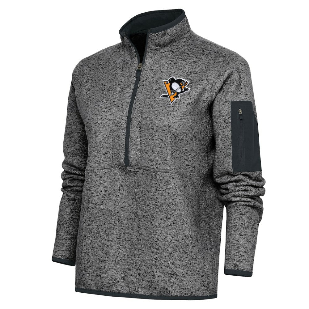 Pittsburgh Penguins Antigua Women's Team Logo Fortune Quarter-Zip Jacket - Heather Charcoal - NHL 5104469