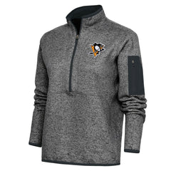 Pittsburgh Penguins Antigua Women's Team Logo Fortune Quarter-Zip Jacket - Heather Charcoal - NHL 5104469