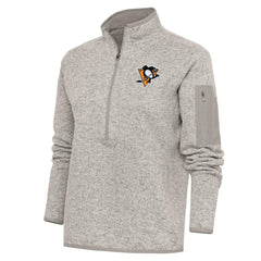 Pittsburgh Penguins Antigua Women's Team Logo Fortune Quarter-Zip Jacket - Oatmeal - NHL 5104471