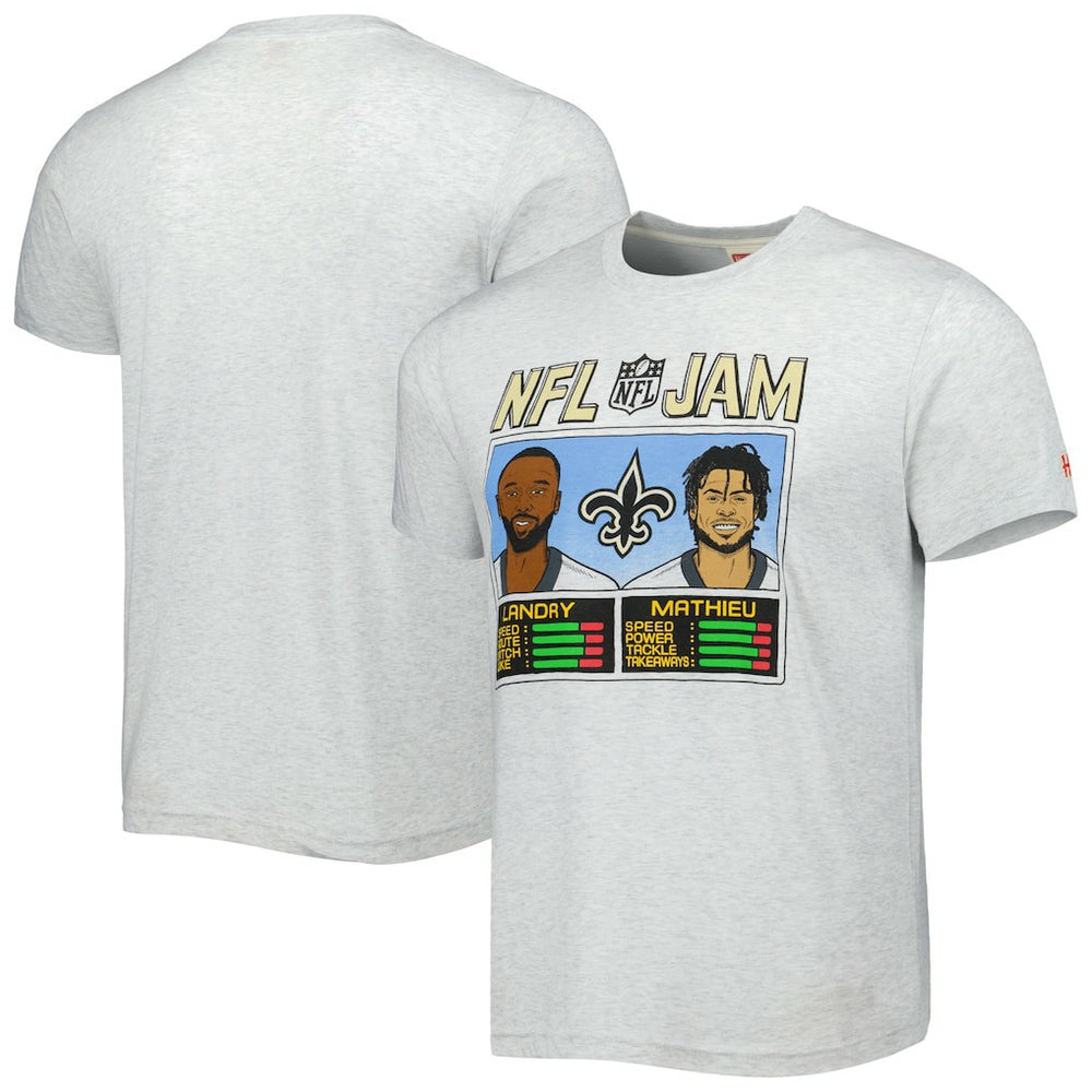 Jarvis Landry & Tyrann Mathieu New Orleans Saints Homage Unisex NFL Jam Tri-Blend T-Shirt Heather Gray