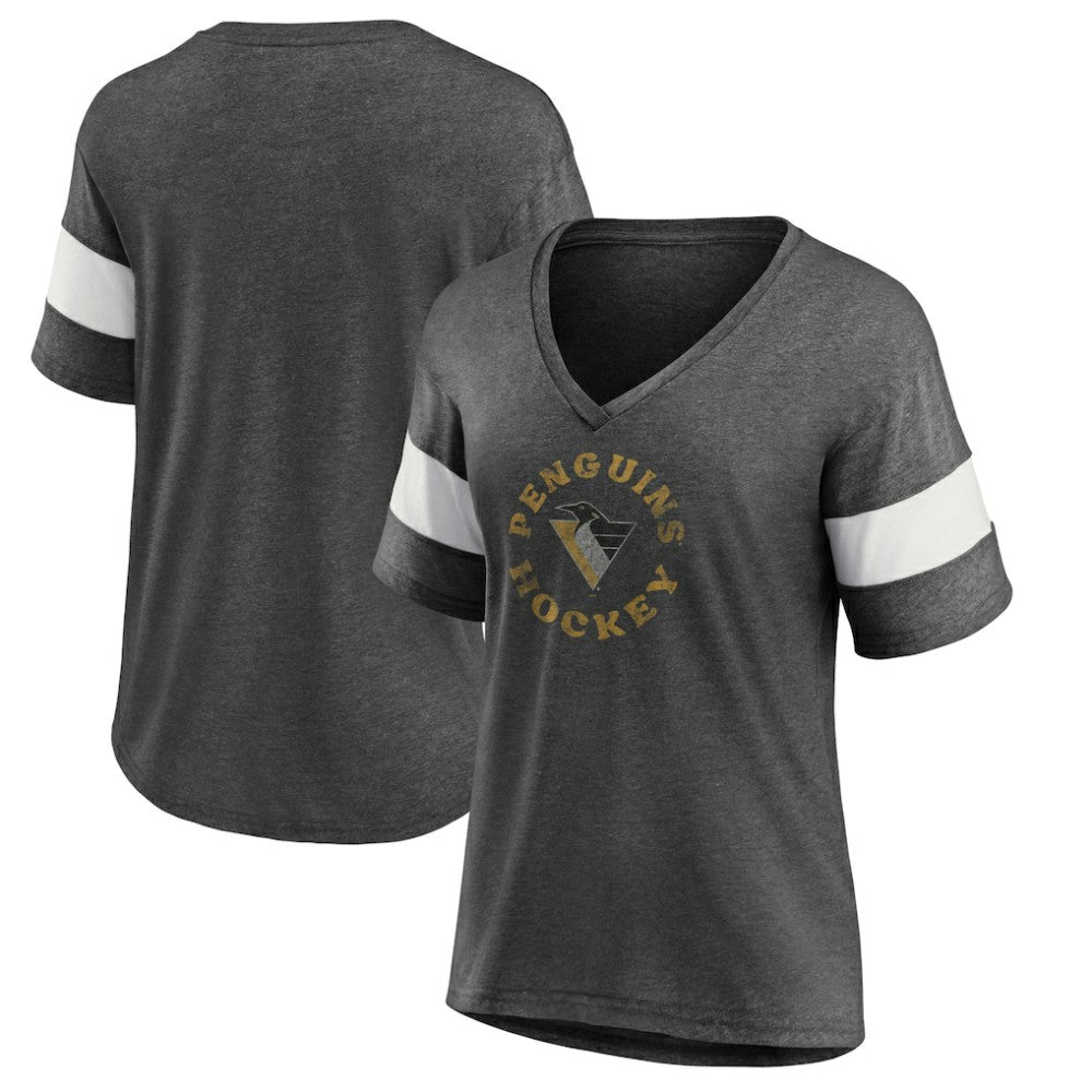 Pittsburgh Penguins Fanatics Women's Special Edition 2.0 Ring The Alarm V-Neck T-Shirt - Heather Charcoal - NHL 5114324