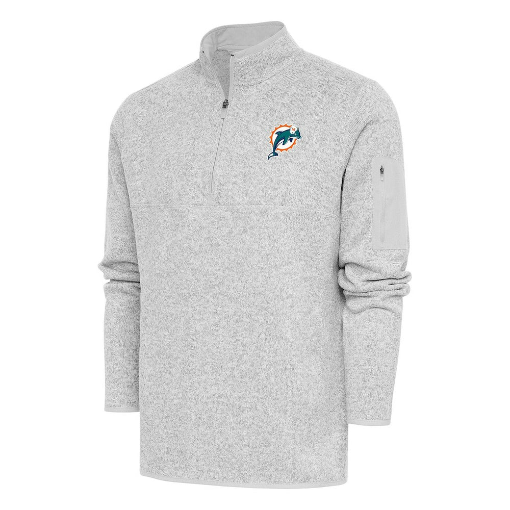 Miami Dolphins Antigua Throwback Fortune Quarter-Zip Pullover Jacket Heather Gray