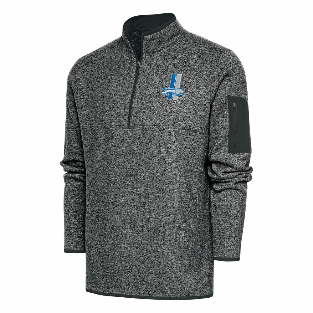 Detroit Lions Antigua Throwback Fortune Quarter-Zip Pullover Jacket Heather Charcoal