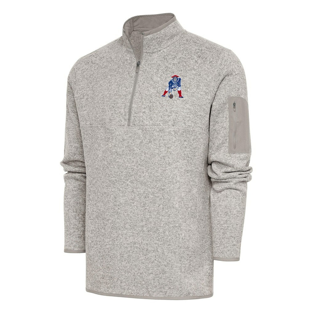 New England Patriots Antigua Throwback Fortune Quarter-Zip Pullover Jacket Oatmeal