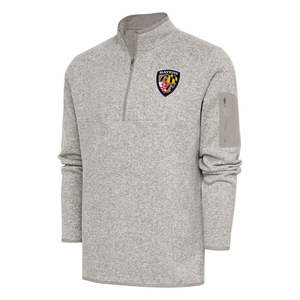 Baltimore Ravens Antigua Throwback Fortune Quarter-Zip Pullover Jacket Oatmeal