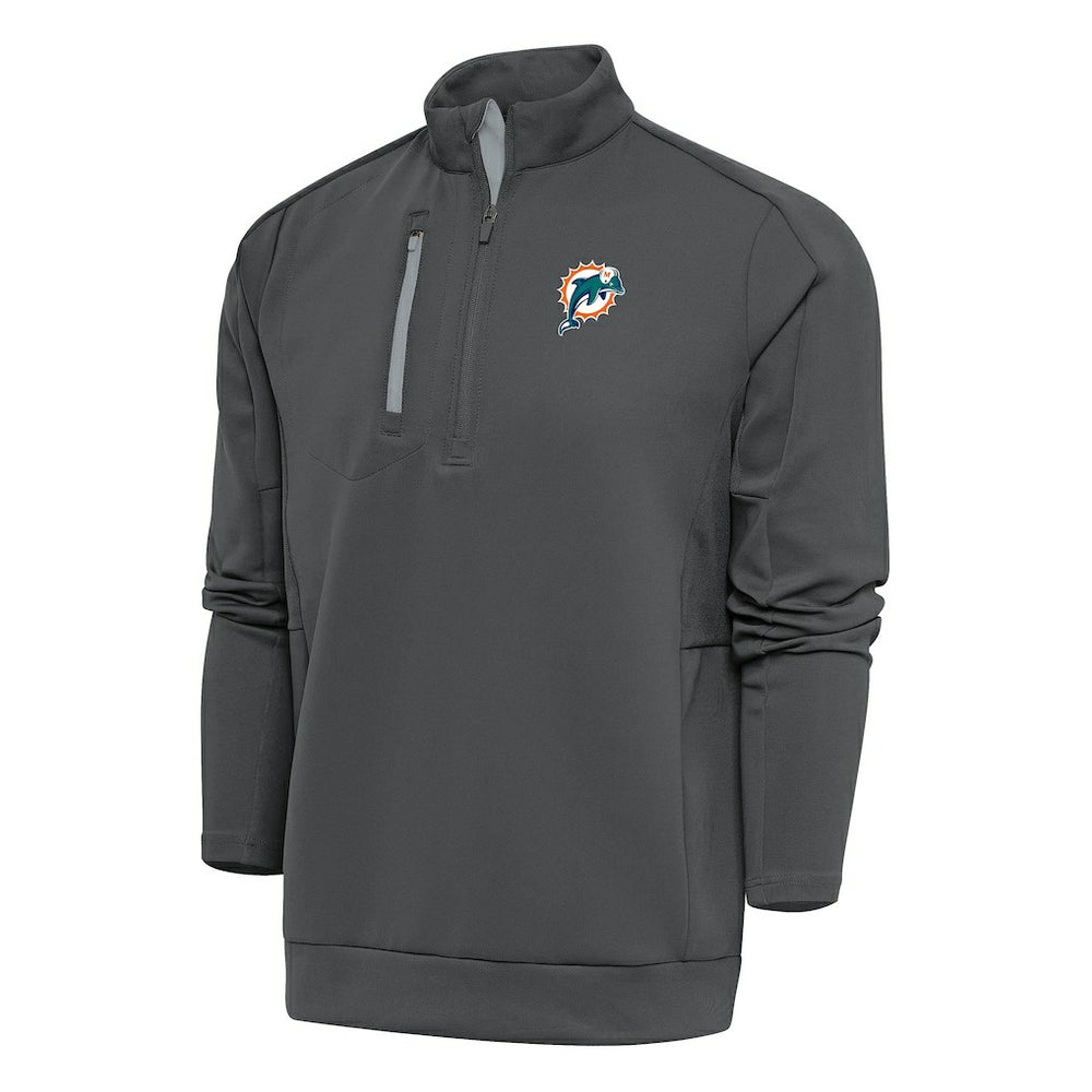 Miami Dolphins Antigua Team Logo Throwback Generation Quarter-Zip Pullover Top Charcoal