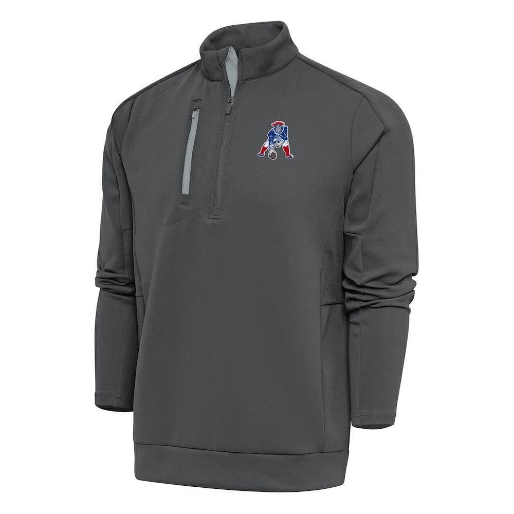 New England Patriots Antigua Team Logo Throwback Generation Quarter-Zip Pullover Top Charcoal