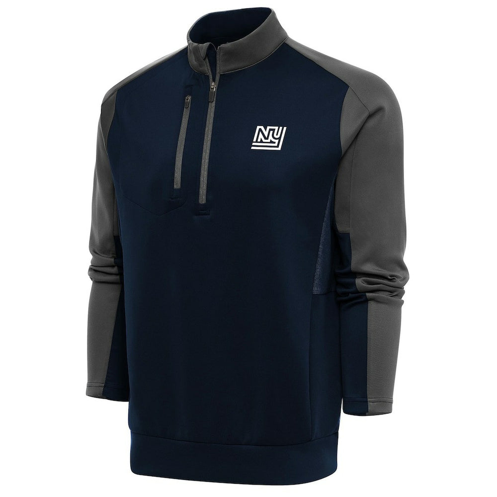 New York Giants Antigua Team Logo Throwback Team Quarter-Zip Pullover Top Navy/Charcoal