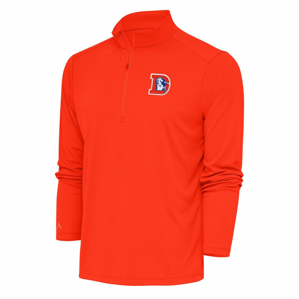Denver Broncos Antigua Team Logo Throwback Tribute Quarter-Zip Pullover Top Orange